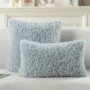 FUTEI Pack of 2 Decorative Throw Pillow Covers 18x18 Inch,Soft Fluffy Faux Wool Fur Boucle Textured Cushion Case,Modern Home Decor for Couch Bed Living Room Office,Light Blue