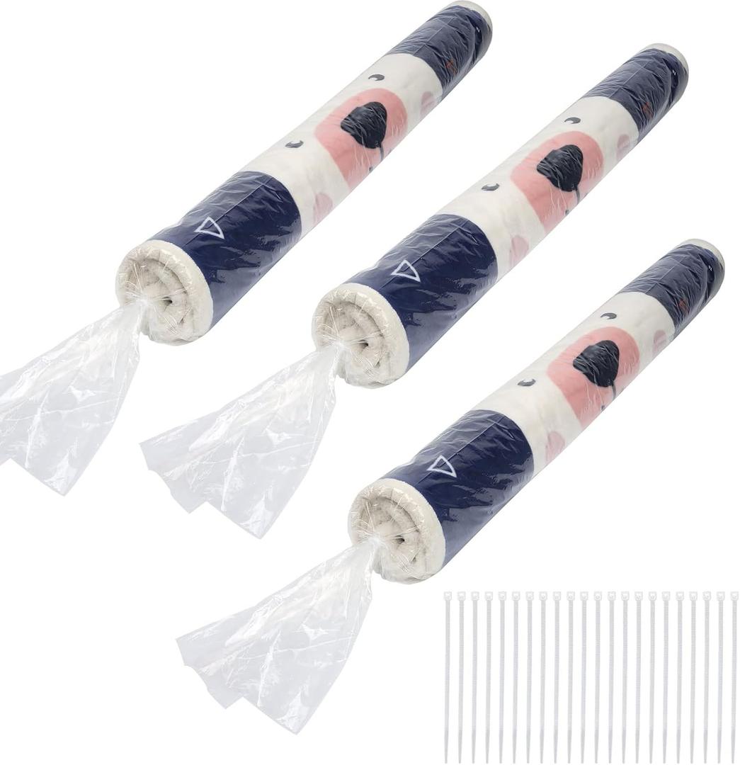 3 Pcs   Plastic Rug Storage Bag, Fits Rug up to 9'x 12' Large Clear Carpet Bag Moving Bag with 100 Pcs Zip Tie Perfect for Storage, Moving, Packing, Shipping