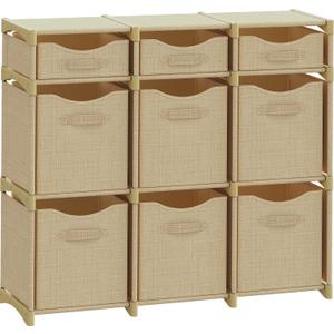 9 Cube Storage Organizer With Bins Included - Closet Storage With 9 Storage Bins - Easy To Assemble Storage Unit With Drawers - Closet Organization For Clothes, Bedroom, Nursery, & Toys (Beige)