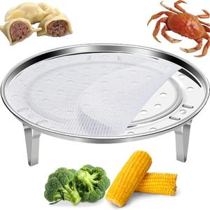 Round Steamer Rack 1pcs with Silicone Liners, Stainless Steel Food Basket with Removable Stand for Cooking, Instant Pot Steamer Basket for Vegetables Dumplings fish and Seafood(Round-10.2inch/26cm)