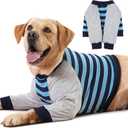 FUAMEY Dog Recovery Sleeve with Elbow Protector,Dogs Shirt Stop Licking Joints,Pet Long Sleeve Suit Protecting Dog's Front Leg Arm Wounds Cover Skin Conditions Blue Stripes 3XL