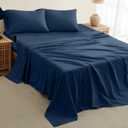 DREAMCARE King Size Sheets Set 4 pcs Cooling Sheets up to 21 Deep Pocket King Sheet Set Hotel Luxury Sheets & Pillowcases Superior Softness 100% Fine Microfiber with Side Pocket Navy Blue