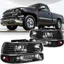 4PCS Headlights Assembly DOT Approved For 1999-2002 Chevy Silverado 1500 2500 3500 For 2000-2006 Suburban For 2001-2006 Chevy Tahoe Replacement Headlamp Black Housing Clear Amber Reflector