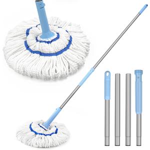 NEWE Self Wringing Twist Mop for Floor Cleaning, Upgraded 18-inch Wide Microfiber Mops, 55 Inches Long Handle Wet Dry Kitchen Easy Squeeze String Mop for Wood, Hardwood, Tile, Marble (Blue)