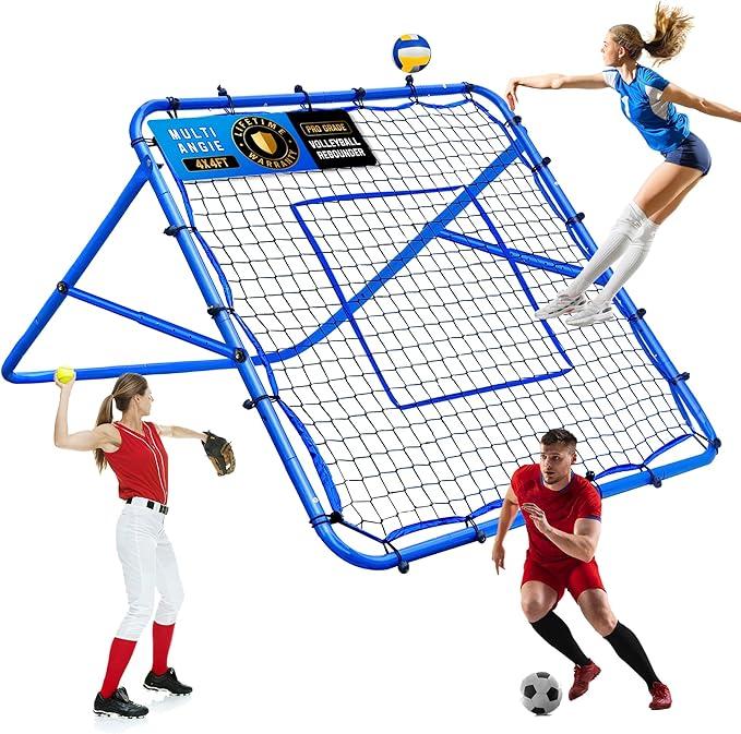 Volleyball Baseball Rebounder Net, Softball Rebounder Pitchback Net Quick Adjustments, Quick Adjustments Lacrosse Bounce Back Practice Equipment, Ideal for Outdoor Indoor and Backyard Training, 4x5