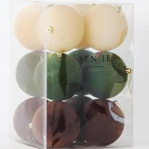 Senjie 4inch Velvet Christmas Ornaments Balls Sets for Christmas, 12pcs Multicolor Xmas Tree Flocked Shatterproof Ornaments Balls Decoration(Brown,Green and Khaki Each 4pcs)