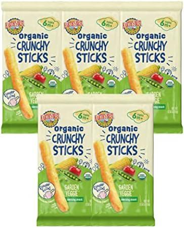 Earth's Best Organic Baby Food, Dissolvable Teething Snack for Babies 6 Months and Older, Garden Veggie Crunchy Sticks, .56 oz Pack (Pack of 5) BB Date 11 FEB 2026