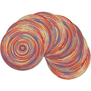 SHACOS Round Braided Placemats Set of 8 Washable 15 inch Round Table Mats Colorful Variegated Woven Place Mats for Dining Table (Rainbow Red, 8)