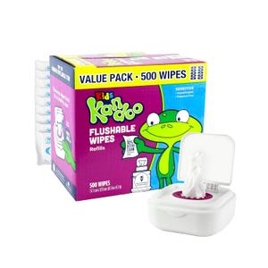 Flushable Wipes for Baby and Kids by Kandoo, Sensitve and Unscented Formula, Hypoallergenic Potty Training Wet Cleansing Cloths, 50 Count, 10 Pack + Tub