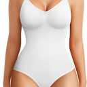 BRABIC Womens' Seamless Sleeveless V-Neck Bodysuit Shapewear Tummy Control (X-Large-XX-Large, White Brief)
