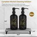 Kitchen Soap Dispenser Set, 16oz Hand and Dish Soap Dispenser Set with 2 Instant Dry Trays, Stainless Steel Pump, Refillable Glass Bottle for Kitchen and Bathroom Countertop (Black)