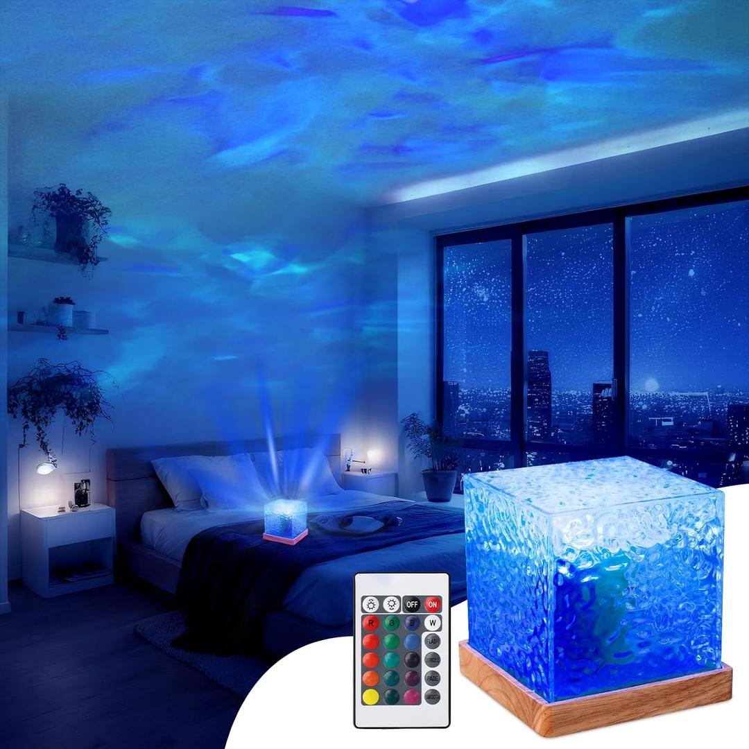 Ocean Wave Ceiling Projector, Colors Changing Show Aurora Glow Lamp with Remote, Sunset/Cloud Led Night Light, Northern Lights, Luminorthe Cube lamp for Bedroom/Room Decor(Big)