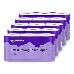 Amazon Basics Soft and Strong 2-Ply Toilet Paper, 30 Ultra Rolls = 120 Regular Rolls, Unscented, 340 Sheet (5 Packs of 6)