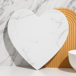 Valentine Heart Shaped Marble Cheese Board 10.6 x 9 Inch Charcuterie Cutting Tray Marble Serving Decorative for Decoration Charcuterie Kitchen (White)