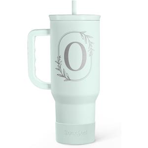 Personalized Monogrammed Tumbler with Handle 40oz, Letter O Tumblers Insulated Coffee Travel Cup, Custom Initial Gift for Women Girls Friends, Monogram Gift for Christmas Birthday Mothers Day