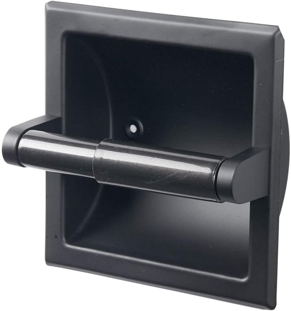 Modern Matte Black Recessed Toilet Paper Towel Holder Set Durable Metal Wall Mount for Space Saving Bathroom Design Stainless Steel Ring Rack for Hand Towels Included Modern Matte Black Recessed Toilet Paper Towel Holder Set Durable Metal Wall Mount for Space Saving Bathroom Design Stainless Steel Ring Rack for Hand Towels Included
