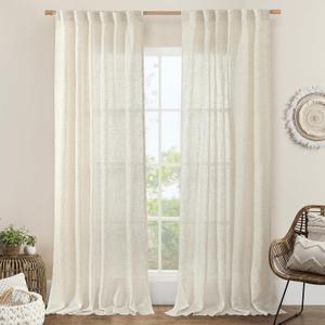 LAMIT 102 inch Long Linen Curtains 2 Panels for Living Room, Natural Cream Ivory Light Filtering Semi Sheer Linen Curtains Back Tab and Rod Pocket Neutral Drapes for Bedroom/Farmhouse, 52 x 102 Inch