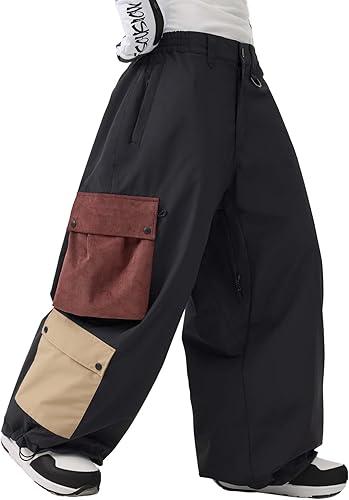 GSOU SNOW Womens Mens Baggy Snow Pants Cargo Snowboard Pants Ski Super Loose Sport Outdoor Insulation Waterproof, M, Black2