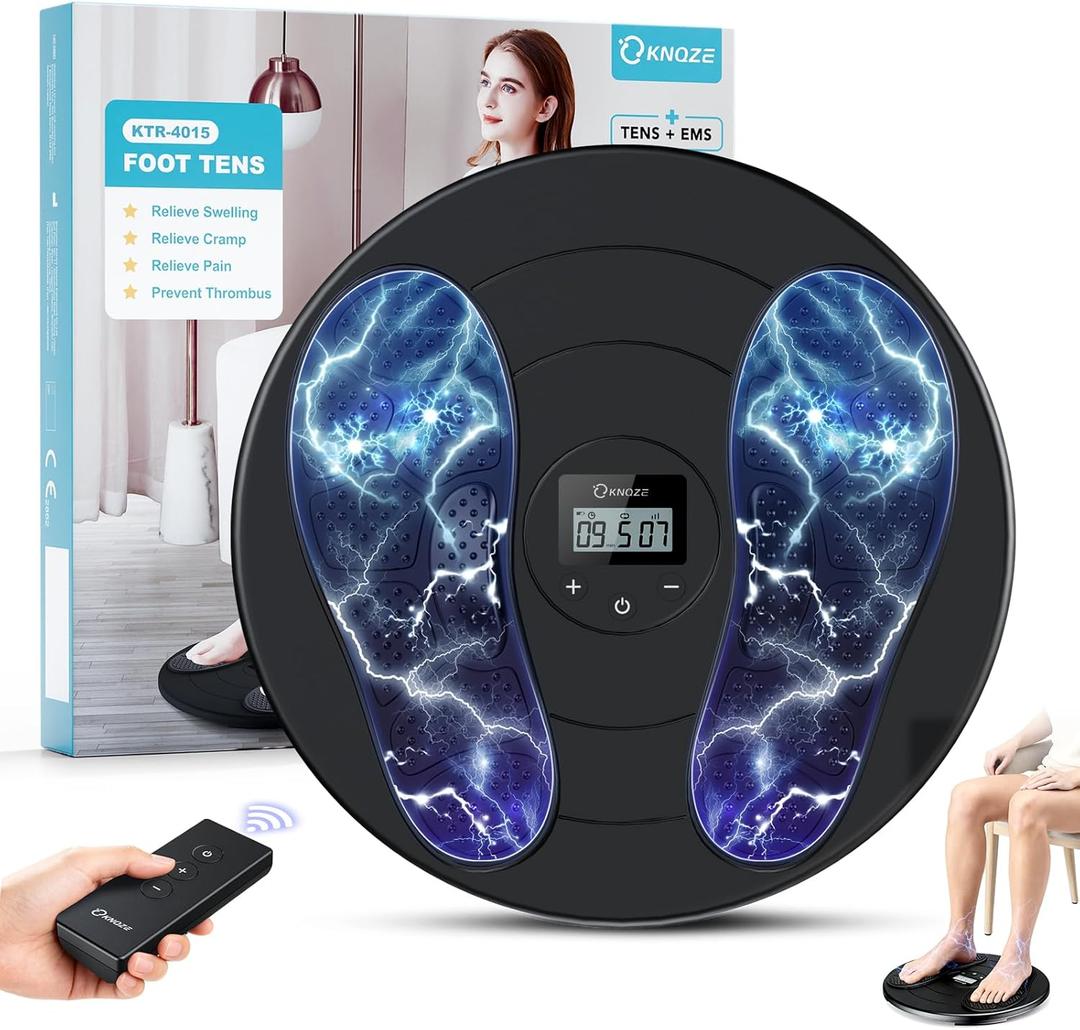 KNQZE Foot Massager for Neuropathy, TENS + EMS Foot Stimulator for Circulation, 10 Modes + 20 Intensities, Wireless Remote, Neuropathy Pain Relief for Feet, Plantar Fasciitis, Gifts for Mom & Dad