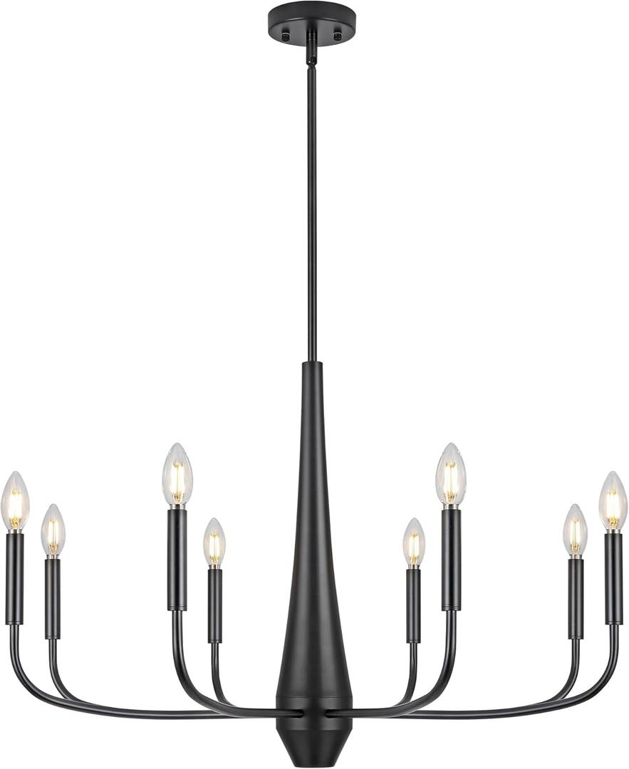 8-Light Large Black Chandeliers for Dining Room Light Fixture Hanging, Modern Farmhouse Candle Chandelier, Industrial Metal Pendant Lights Kitchen Island, Living Room Foyer Bedroom Stairway