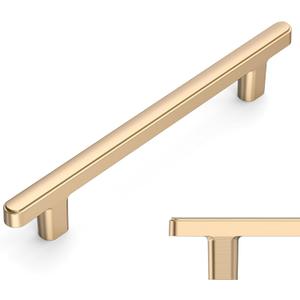 Amerdeco 10 Pack Brushed Brass Cabinet Pulls 5 Inch(128mm) Hole Center Drawer Pulls Cabinet Hardware Kitchen Cabinet Handles for Bathroom ZH0065