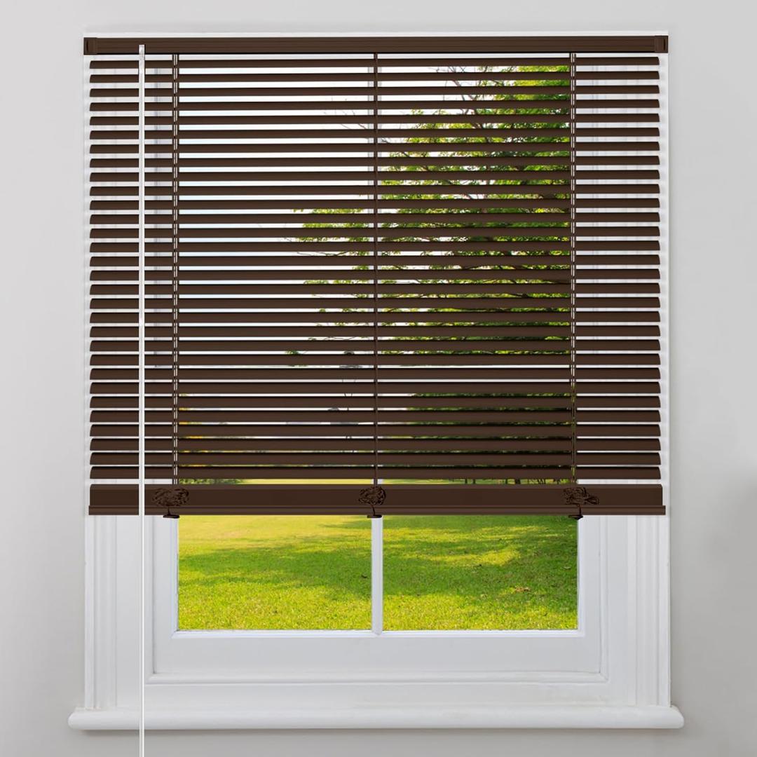Kokorona Cordless Mini Blinds Horizontal Venetian Blinds Vinyl Window Shades Light Filtering Privacy Room Darkening Blinds for Bedroom, Kitchen, Office, 18" W X 64" H, Brown