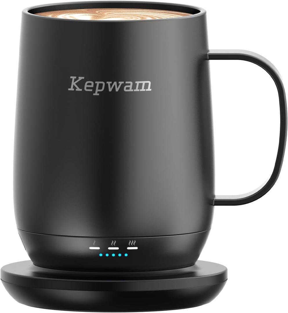 Kepwam Self Heating Coffee Mug T2, 16oz Smart Heated Coffee Mug, 150 Min Battery Life - Hot up to 149 Temperature Control Coffee Mug Warmer, Gifts for Dad Mom (No APP) (Black)