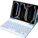 Slim Candy Colors Keyboard Case Compatible with iPad Pro 11 Inch M4 2024 / M5 2025 with S Pen Holder, Mutil Angles Stand Cover Detachable Wireless Keyboard (Light Blue)