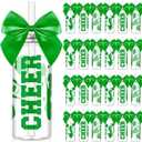 Cheerleader Gift Bulk for Team Cheer Cups 14 oz Bow Water Bottle Plastic Cheer Tumblers with Lid and Straw for Cheerleader Sport Party Favor Gift(Green,24 Pcs)