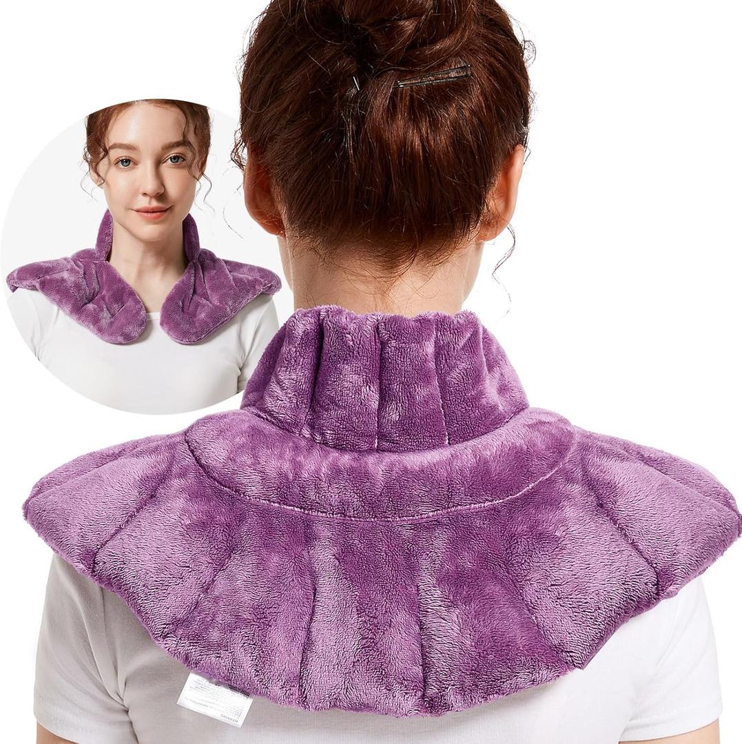 Microwavable Heating Pad for Neck, Shoulders, and Back - Weighted Neck Warmer with Moist Heat, Purple, Lavender Scented