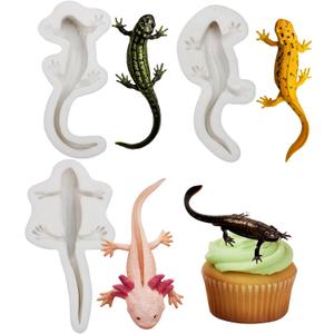 Axolotl Fondant Mold, 3D Animal Lizard Gecko Silicone Molds for Reptile Cake Decoration Resin Clay Crafts Gum Paste