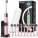 Kuicur Sonic Electric Toothbrush for Adults & Kids, Rechargeable Electric Toothbrush with 10 Brush Heads & Travel Case, Teeth Whitening, Power Tooth Brush with Holder, Charge for 120 Days - Pink
