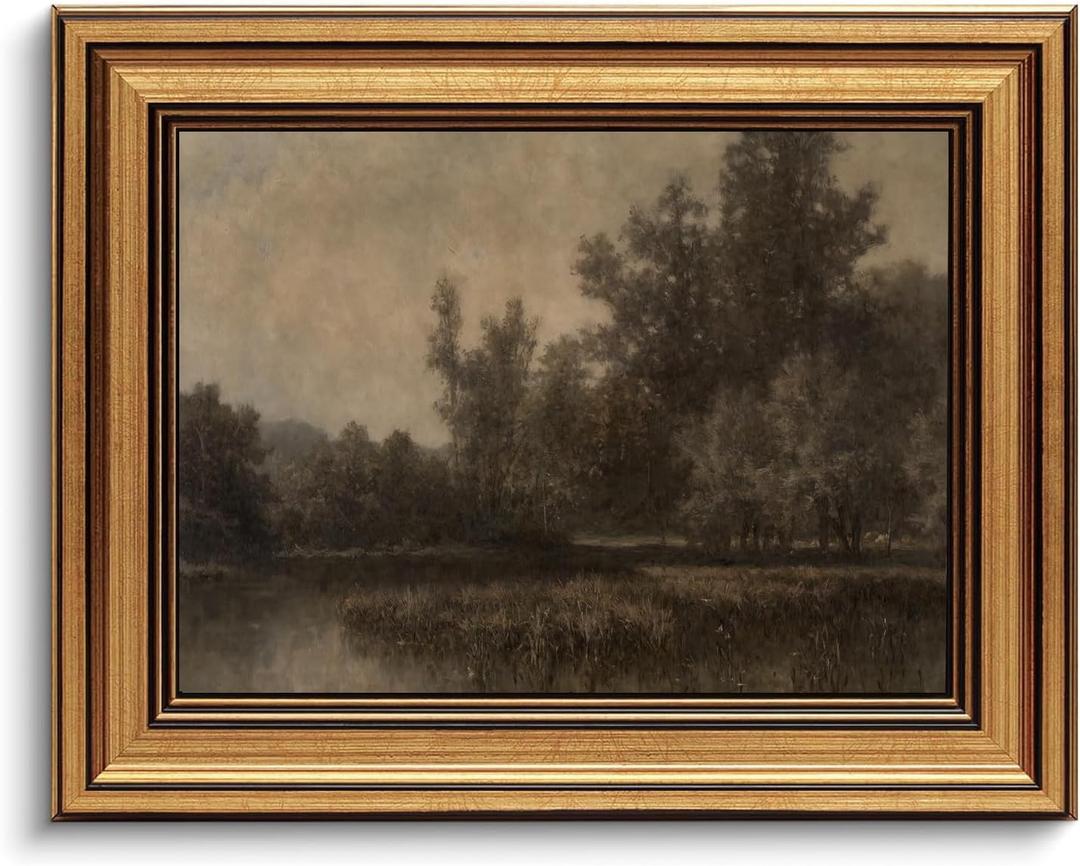 Gold Framed Wall Art Vintage Landscape Canvas Art Farmhouse Fall Picture Moody Wall Decor Antique Prints Rustic Botanical Paintings Country Artwork for Bedroom Living Room 8x10 Inch