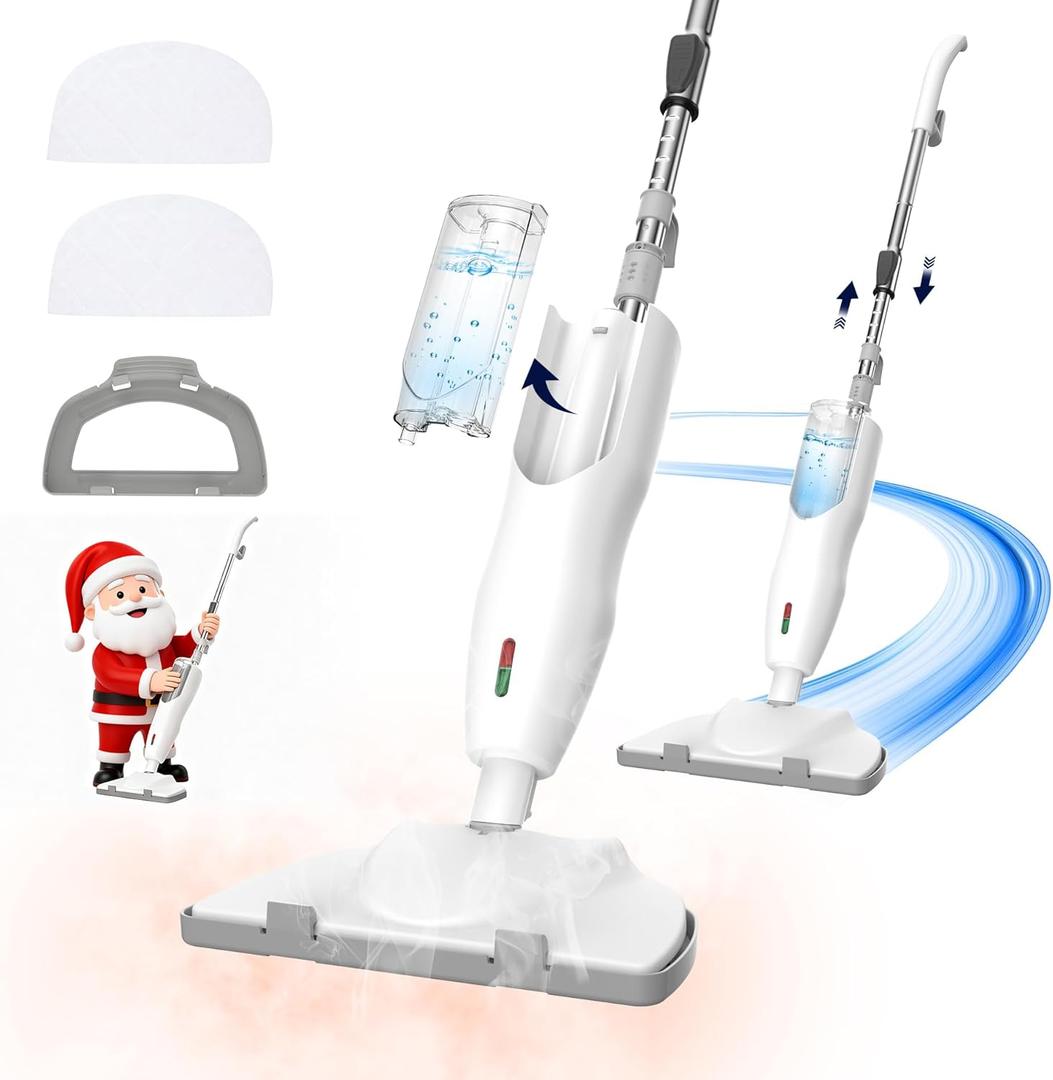 1200W Powerful Steam Mop with 2pcs Washable Pads, 30s Quick-Heating, Lightweight, 12.5oz Removable Water Tank, 260 for Cleaning and Sanitizing Hardwood, Marble, Tile and Carpet (White)