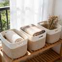 3 Pack Woven Rope Storage Baskets for Shelves,13.5"11"9.5" Storage Bins with Handles,Empty Gift Baskets,Nursery Organizer for Toys,Towels,Books,Closet,Living Room,Bedroom (White & Brown)