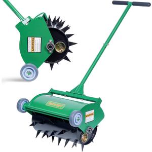 Rolling Lawn Aerator, Heavy Duty Push Spike Aeration Tool Up to 55 lbs, Manual Rotary Grass Aerator for Garden and Yard Use
