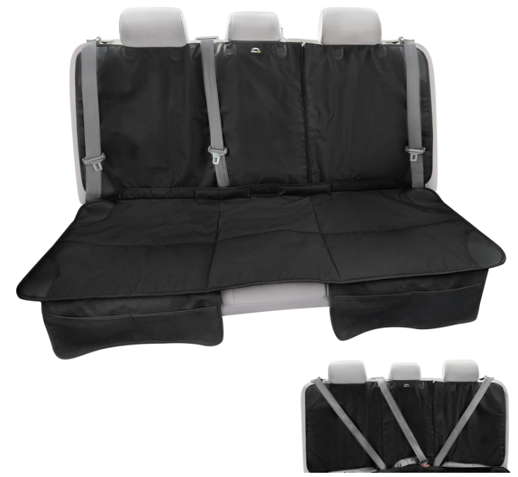 Caricar Car Seat Protector Automotive Back Seat Cover| Waterproof, 3 Functional Rear Belts, Toddler Baby Carseat Cushion, Covers Fabric and Leather Seats| 4Pockets Non-Slip Thick Padding