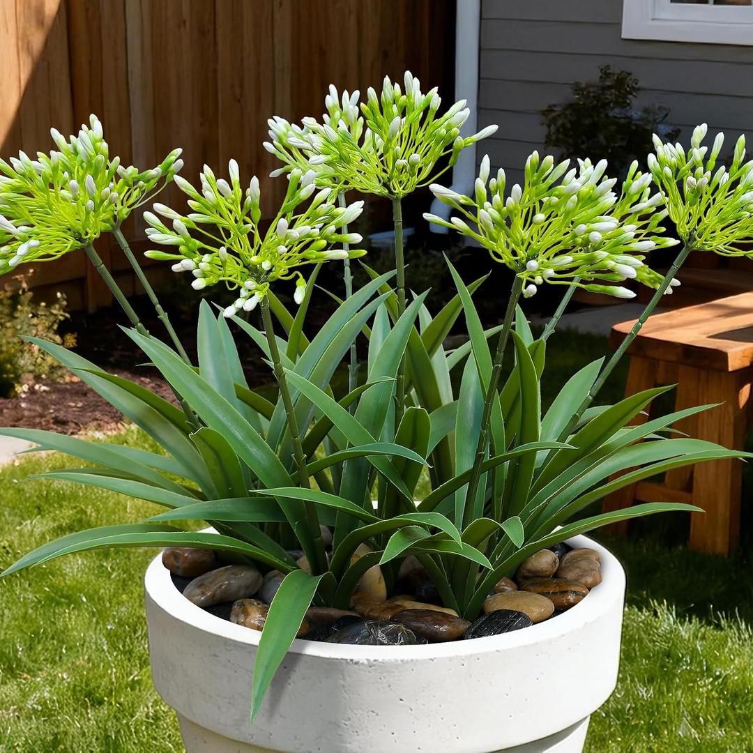 Faux Outdoor Flowers Realistic Artificial Plants 8 Bundles Plastic Flower Outside 18.9 in Fake Greenery Stems Green Flower for Pot Planter Decor Outside