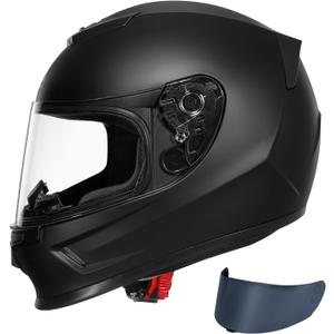 TRIANGLE Kids Motorcycle Helmets Youth Full Face Helmet Lightweight with 2 Visors DOT Approved (Large, Matte Black)