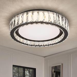 15 Inch Modern Dimmable LED Crystal Flush Mount Ceiling Light