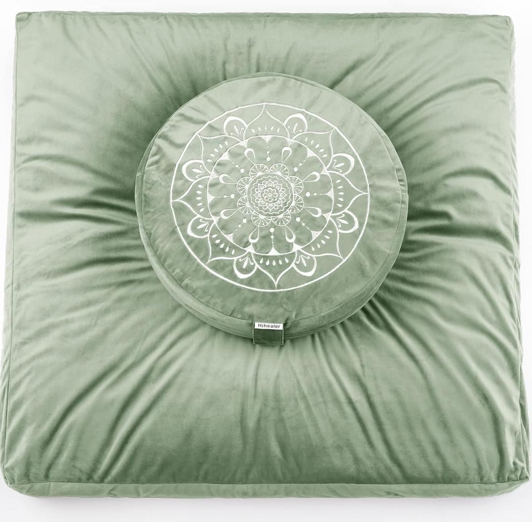 Hihealer Meditation Cushion, Traditional Tibetan Meditation Pillow Velvet Cover - Large Floor Cushion Seating for Adults - Yoga Buckwheat Bolster for WomenMoms