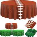 Oudain 6 Pcs Football Tablecloth Party Decorations Round Disposable Touchdown 84 Inch Football Plastic Table Cover for Football Themed Party Supplies for Birthday Games Day Party Decorations