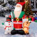 8ft Christmas Inflatable Outdoor Decorations, Blow up Yard Decor with Santa Claus Plays The Accordion and Sings with The Snowman and The Elk, Bright LED Lights Christmas Outdoor Decorations