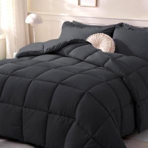 DOWNCOOL Comforters Full Size, Duvet Insert,Black All Season Duvet, Lightweight Quilt, Down Alternative Hotel Comforter with Corner Tabs (Black, Full 82x86 Inches)