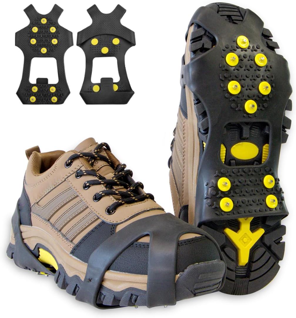 Ice Cleats, Ice Grippers Traction Cleats for Shoe and Boots Non-Slip Overshoe with 10 Steel Studs Cleats Prevent Outdoor Activities from Wrestling (Large(7-9.5men/8.5-11women))