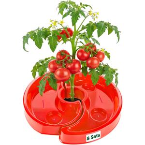 8 Sets Tomato Watering Ring, Aqua-Direct Red Tomato Halo for Vegetable Direct Root Irrigation, Cuts Runoff, Promotes Vigorous Plant Growth | Rapid-Stake Mount Red