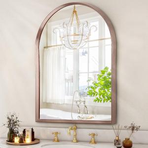 Large Bathroom Arched Wall Mirror Brushed Metal Vanity Wall Mounted Mirror for LivingRoom Bedroom Entryway Room Vanity Home Decor 28"x20" (Rose Gold)