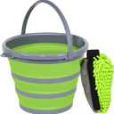 Collapsible Bucket with 3-in-1 Car Wash Mitt, Coral Velvet + Weave + Chenille Microfiber Glove Sponge, 10L (2.6 Gallon) Portable Folding Basin Pail for Household Cleaning