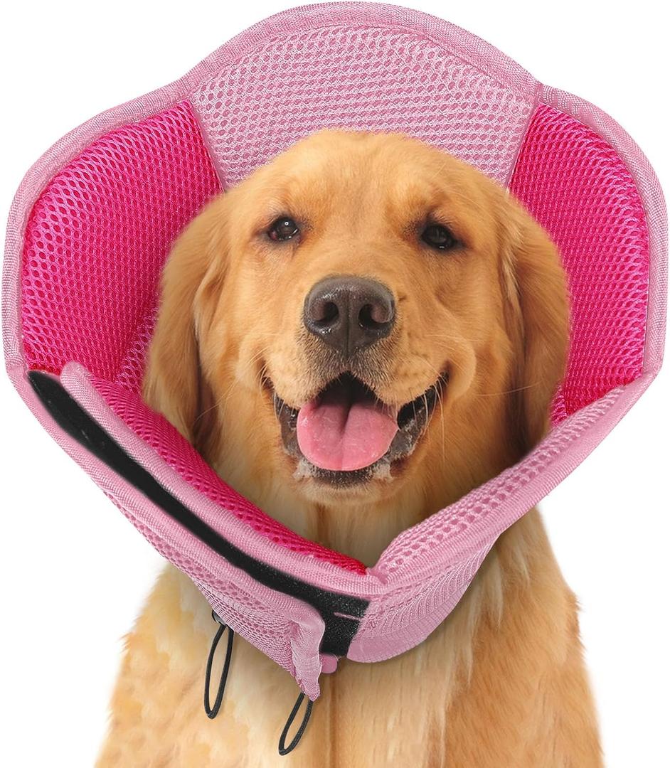 Dog Cones for Large Dogs, Soft Pet Cone Stop Licking After Surgery, Adjustable Pet E-Collar Alternative for Wound Healing, Pink X-Large