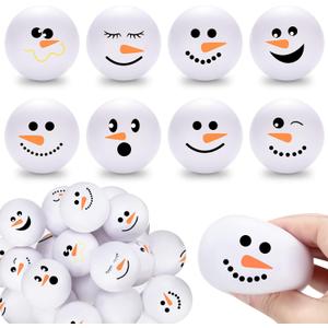 Zhanmai 32 Pcs Christmas Snowmen Stress Balls Bulk Small Snowball Face Toys Relief Squeeze Crafts for Winter Party Favors Xmas Stocking Stuffers Gift Goodie Bag Fillers Holiday Decorations (2.5 Inch)